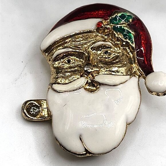 "5/$25" Vintage Enamel Goldtone Santa Clause Brooch - Picture 1 of 6